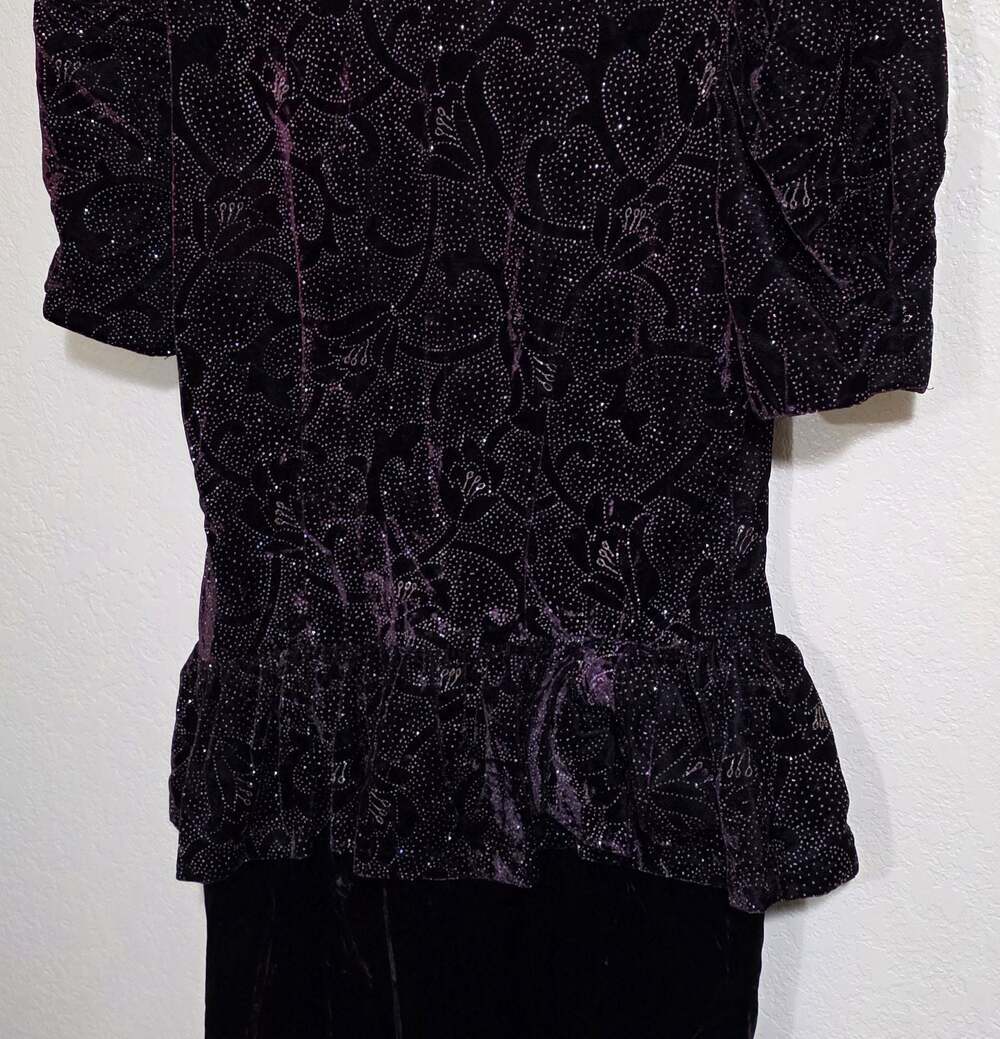 Vintage Jessica Howard dress 80's Womens 10 cocktail Puff Sleeve Velvet Sheath - Picture 2 of 16